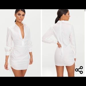 Ruched side fitted shirt dress